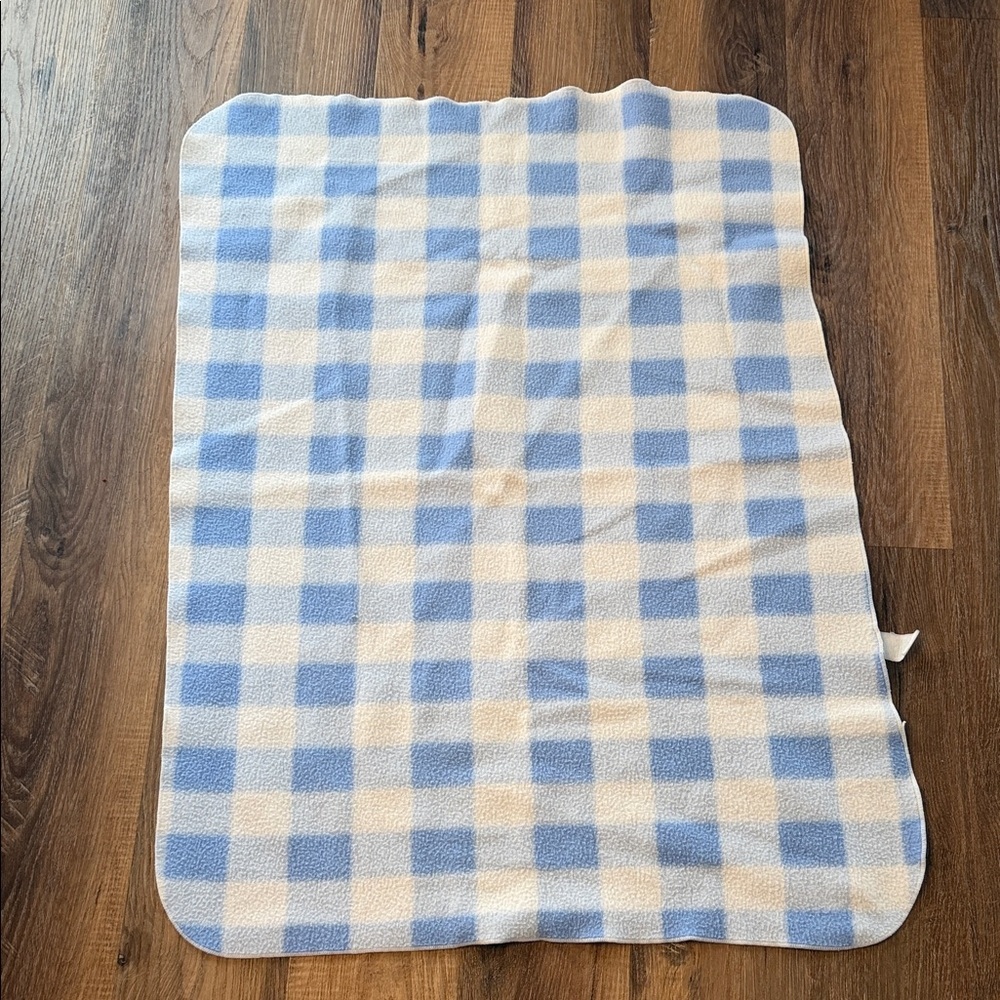 Vintage Carters Blue White Gingham Checker Square Plaid Fleece Baby Blanket